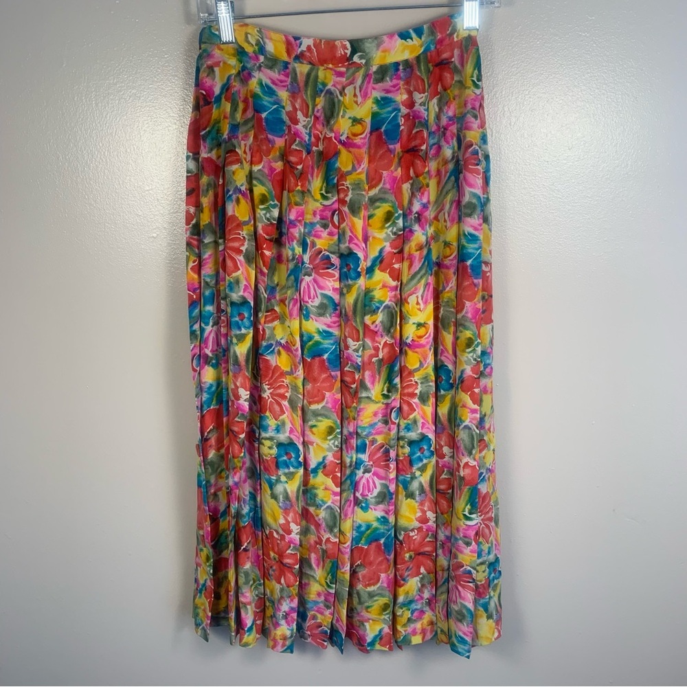 VTG Albert Nipon Boutique 100% Silk Pleated Floral Midi Skirt - Picture 10 of 11